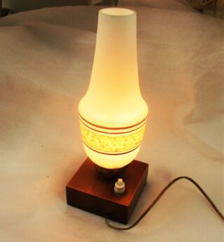 Vintage Desk Lamp Cased Glass Shade Abstract Teak base Danish Modern style