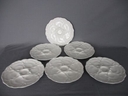 Set of 6 Oyster Plates Porcelain White Germany Hutchenreuther Vintage Seafood Plates