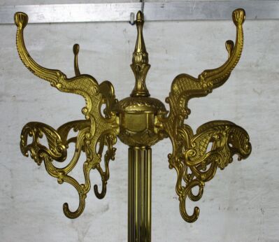 Vintage Standing Hall Tree Coat Hat Rack Stand Brass Gorgeous Hollywood regency