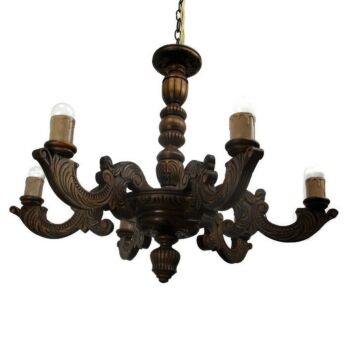 Vintage Ornate Hand Carved wood Chandelier 6 lights arms Ceiling Light lamp