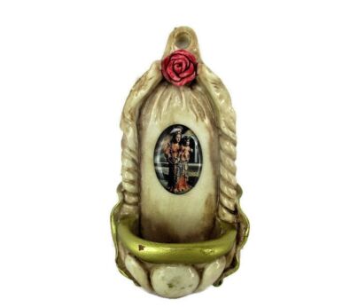 Italian Vintage Holy Water Font Resin Virgin Infant Jesus Madonna Delle Rose Vessel Wall Hanging