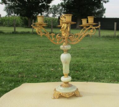 Vintage Large Onyx Ornate 6 Arm Candle Holder Candelabra Gold paint Woman