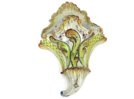 Large Ornate Bassano Cornucopia Vase Jar Porcelain Italy Italian Flowers  Planter