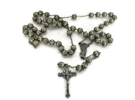Large French Vintage Rosary Paternoster Decoration Ornate HTF Very Special Madonna Virgin Mary