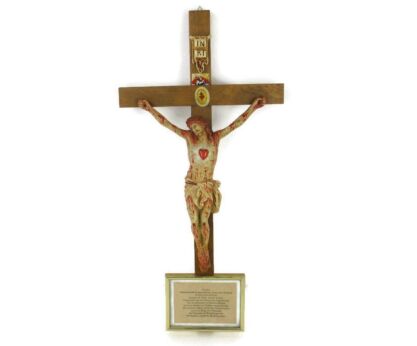 XL Wood Hanging Church Crucifix Plaster corpus Dramatic Holy Heart Germany