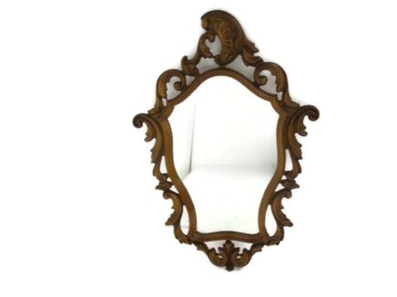 Large Beautiful Ornate Wooden Oak Wall Hanging Mirror Romantic Hollywood Regency