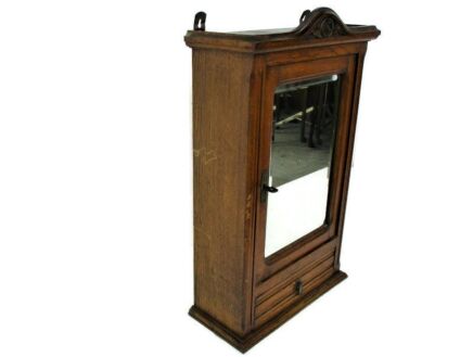 XL Kitchen Apothecary Pharmacy Medicine Bathroom Wall Cabinet Oak Beveled Glass Mirror Mid Century Modern