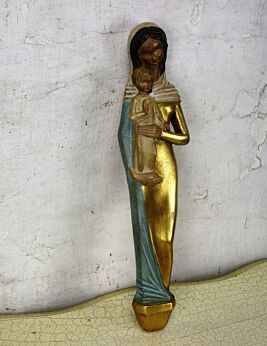 Plaster Wall Plaque Virgin Mary Madonna Holy Mother Infant Jesus Polychrome