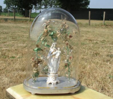 Antique Victorian French Bridal Wedding Dome Globe Vieux Paris Porcelain Virgin