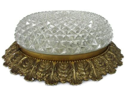 XL Gorgeous French Ceiling Lamp Fixture Ornate Brass Bubbled Glass 2 Lights WOW