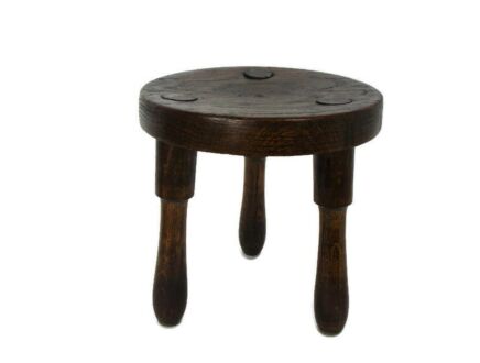 Old Small Milk Milking Stool Farmhouse Country Barn Style French Oak Tripod Side Display Table Pedestal Plant Stand