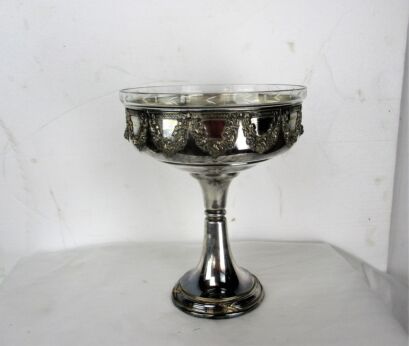 Antique 1900 Communion dish Bowl Ciborium Silver Plated Etched Glass Catholic