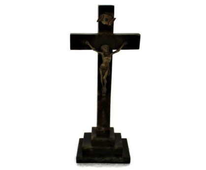 Smal Standing Crucifix Ornate Lovely Jesus Christ  Cross Hard Plastic Marble Impression 6.69"