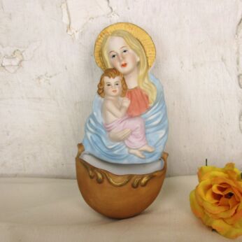 Vintage Holy Water Font Virgin Mary Porcelain Bisque Wall Hanging Vessel HTF
