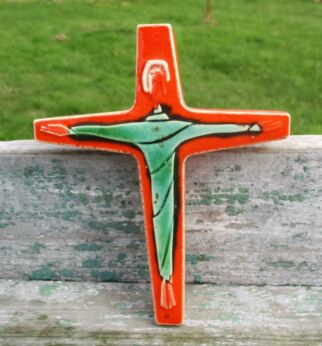 Small Mid Century Design Ceramic Modernist Crucifix era Perignem Marked Bree