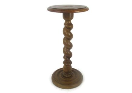Large Hand Carved Wood Barley Twist Side Display Wine Table Pedestal Plant Stand 24.4" Barn Country Farmhouse Style