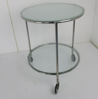 Bar Cocktail Tea Garden Cart Trolley Round Two Tier Smoked and Clear Glass 80s
