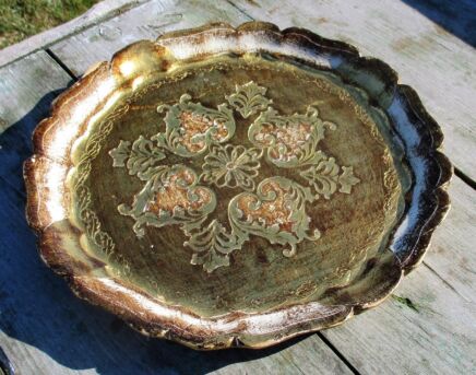 Italian Mid Century Hollywood Regency Florentine Round Serving Tray White