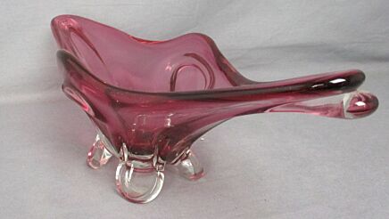 Art Glass Centerpiece Bowl Fruit Dish Cranberry Murano Italian