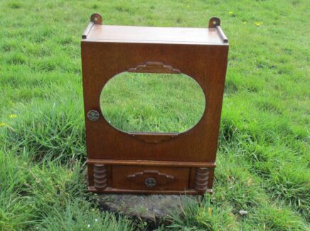 Antique Carved Wood medicine bathroom Cabinet Apothecary Oval Mirror