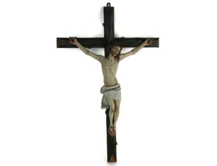 XL Wood Hanging Crucifix Plaster corpus Piece of Art Very Dramatic Exquisite