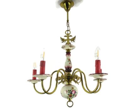 Romantic Chandelier Pendant 5 arm Lights Porcelain Flowers Brass Eagles Flemish