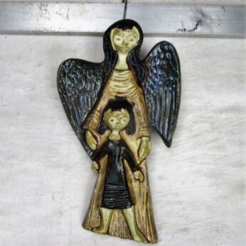 Retro Wall Plaque Angel Infant Child Wall Hanging Ceramic Modernist Amphora HTF