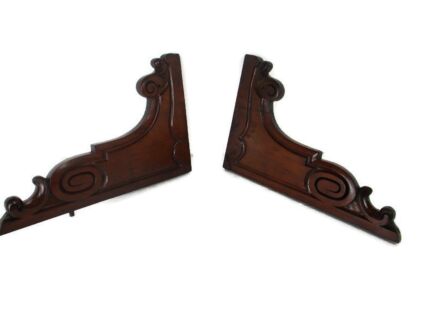 Pair French Corbels Hand Carved Wood  Pediment Ornate Finial Architectural Brackets Finials Antique Art Nouveau