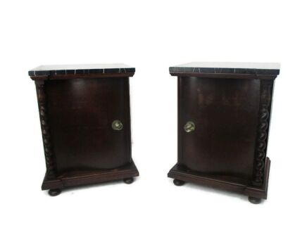 Pair Couple Vintage Nightstands End tables Dresser 30s 40s Vanity Cabinets Barley Twist Marble tops WOW