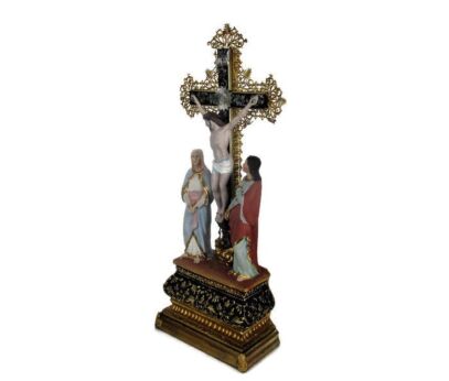 Antique Calvary Crucifix Christ Plaster Lamb Of God Filigree Gorgeous