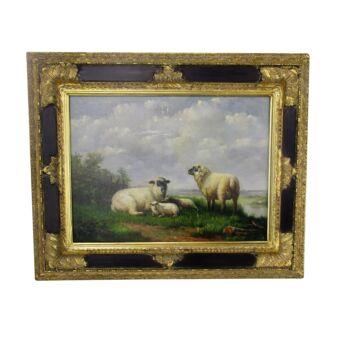 Lovely Painting Sheep Landscape Gorgeous Ornate Frame Signed Oil Painting
