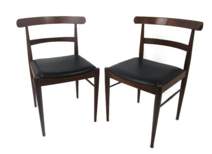 Pair Vintage Dining Chairs Scandinavian Modernist Style Teak Faux Leather French