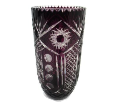 Crystal Ruby Red Clear to Cut Bowl Vase Dot Star Beautiful 9.64" VSL Style
