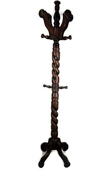 XL Vintage Carved Wood Open Barley Twist Hall Tree Coat Hat Rack Stand HTF