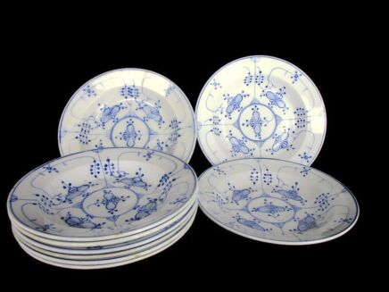 9 soup plates Antique Royal Copenhagen blue Fluted Marked Sarreguemines