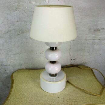 Vintage White Bubbled Ceramic with Chrome Desk Table Nightstand Lamp Mid Century
