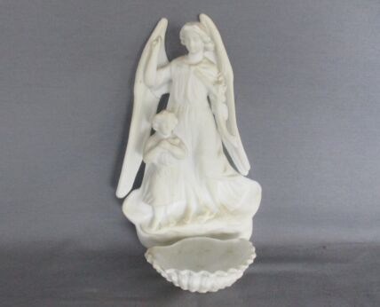 Antique  Holy Water Font Vessel Bisque Angel with Infant Jesus White Lovely Collector HTF