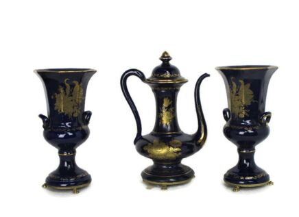 Garniture Mantle Set 2 Vases + Teapot Porcelain d'Art Paris Decor Sevres Style