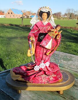 Vintage Round Globe Dome Wax Geisha Asian Madonna with Child Figurine 13.58"