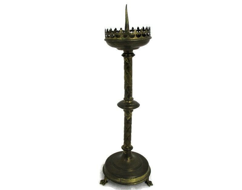 Antique Candle Holder Candle stick Church Chapel Altar Monastery Brass  Gothic Lion Feet Beautiful 22.83 - Collectors in the House