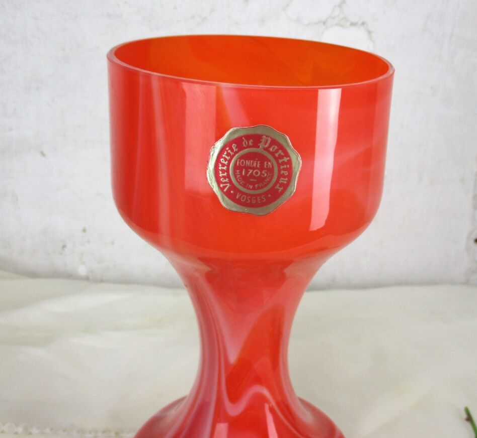 French Vintage Art Glass Orange Red Vase Vallerysthal Verrerie de