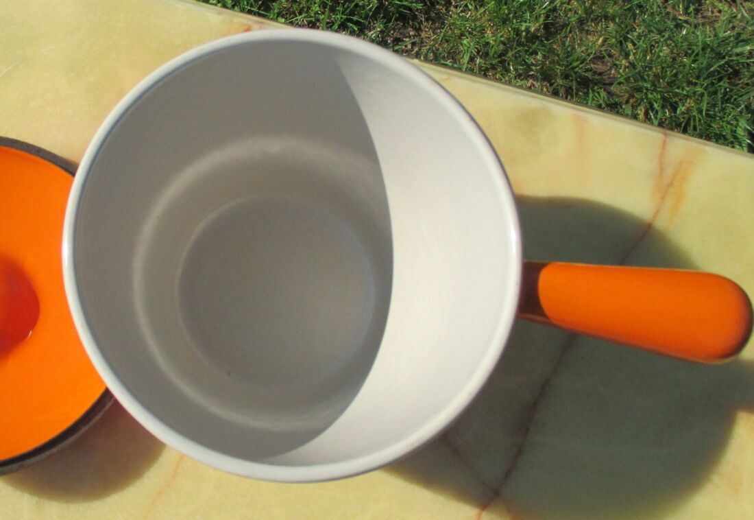 LE CREUSET SERVICE A FONDUE Poêlon FONTE ORANGE