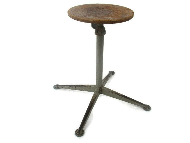 Kramer De Cirkel fifties Swivel Plywood Adjustable Stool Industrial - Collectors in the