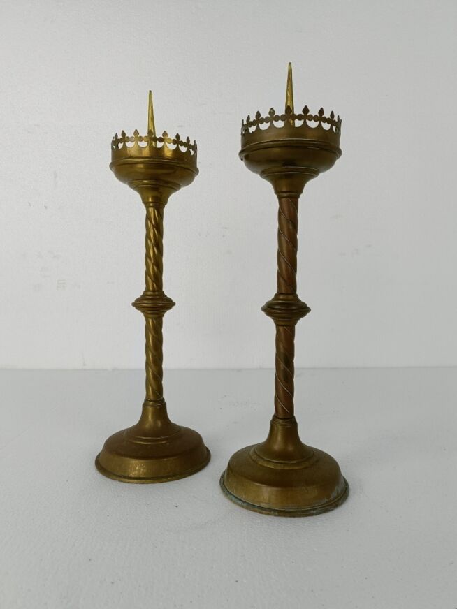 Pair Antique Candle Holders Candle sticks Church Chapel Altar Monastery  Brass 1800s Neo Gothic - Collectors in the House