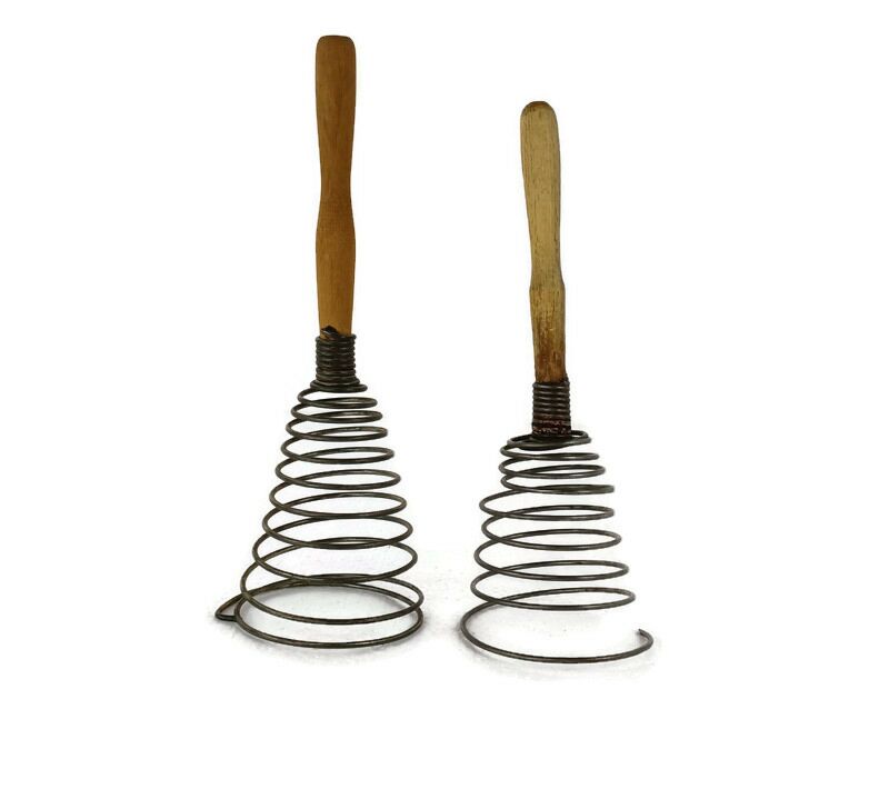 pair Vintage Egg beater Wire Wisk Wooden Handle Iron Spring Primitive -  Collectors in the House