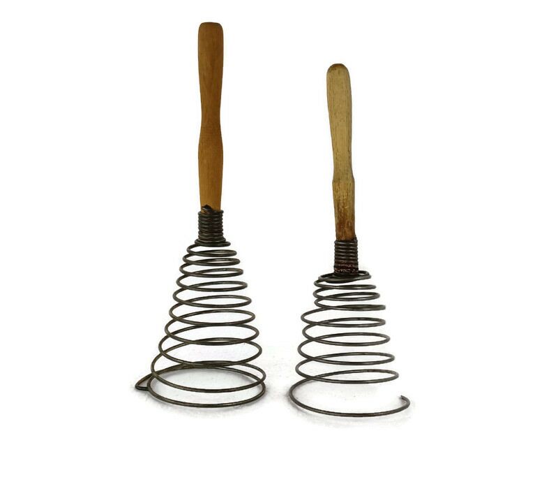 Antique Wire Whisk Egg Beater Coil Head with Wood Handle – Ma and