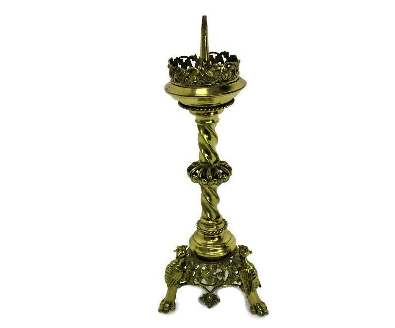 Gothic Large Candle Holder Candlestick Church Altar Brass Gargoyles Birds  Dragon - Collectors in the House