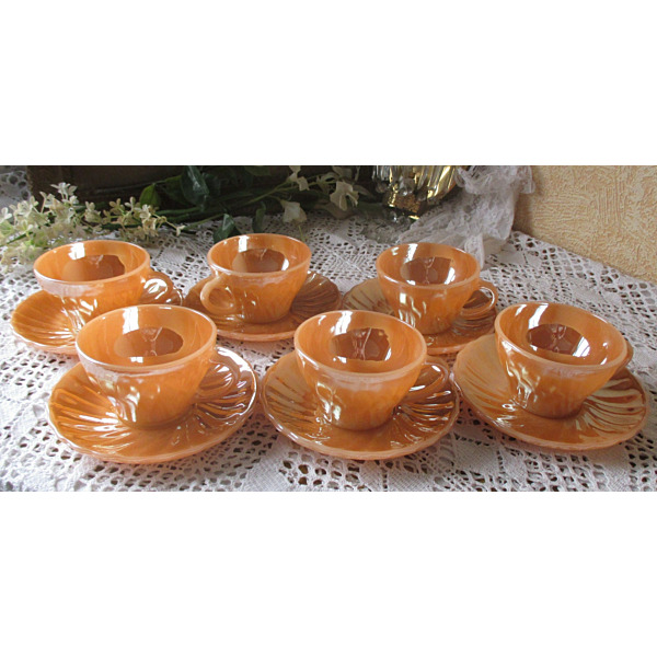 ★決算特価商品★ Fire Hocking Anchor Vintage King and Cup 6 Luster Peach カップ＆ソーサー