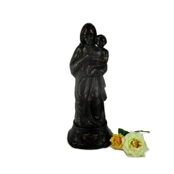 Large Statue Virgin Mary Madonna Infant Child Hand Carved Wood on ...
